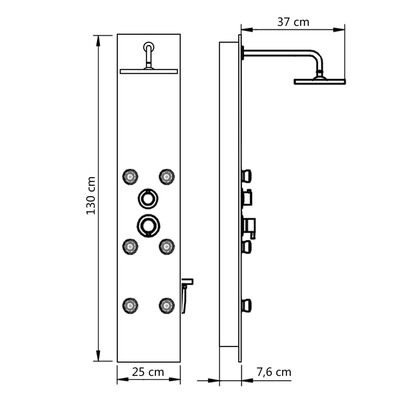 vidaXL dušas sistēma ar paneli, 25x44,6x130 cm, stikls, balta