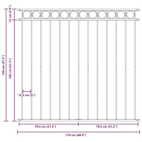 vidaXL žoga panelis Assen, tērauds, 1,7x1,2 m, melns