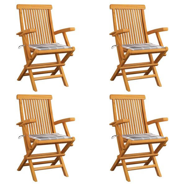 vidaXL dārza krēsli, matrači ar četrstūriem, 4 gab., masīvs tīkkoks