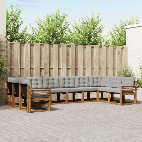 vidaXL Āra dīvānu komplekts ar spilvenu 10 pcs Dabīgs un gai&scaron;i pelēks