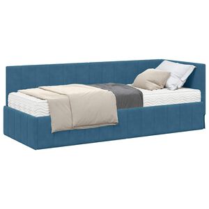 vidaXL Stūra gultas rāmis ar matrači ar galvas klāju 2 pcs Zila Samts