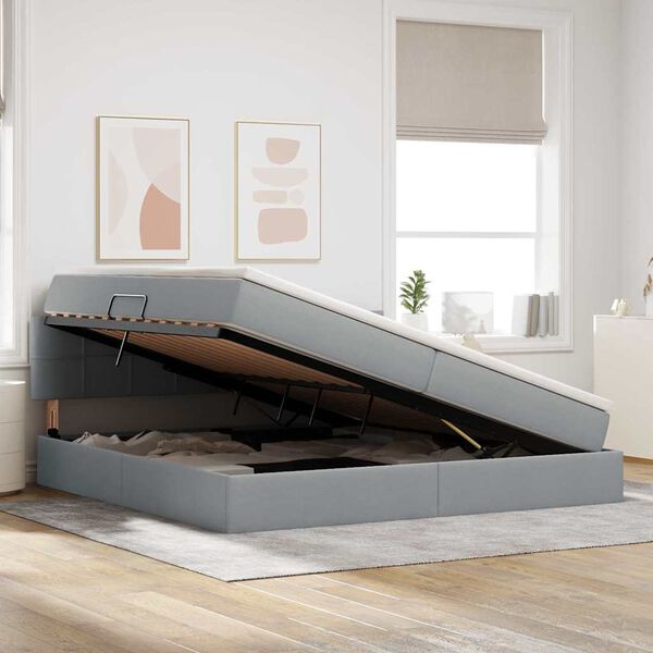 vidaXL Gulta ar uzglabā&scaron;anas vietu un LED Gai&scaron;i pelēks 200 x 200 cm