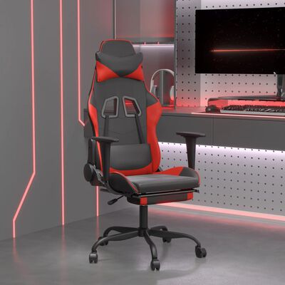 vidaXL datorkrēsls ar kāju balstu, melna, sarkana mākslīgā āda