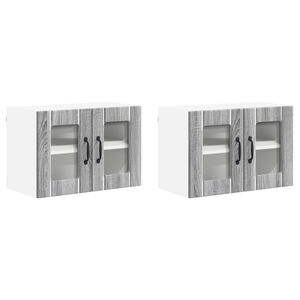 vidaXL Sienas stikla skapis LUCCA 2 pcs Pelēks Sonoma ozols
