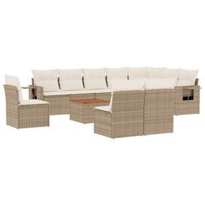 vidaXL 11-daļīgs dārza dīvāna komplekts, matrači, bē&scaron;a PE rotangpalma