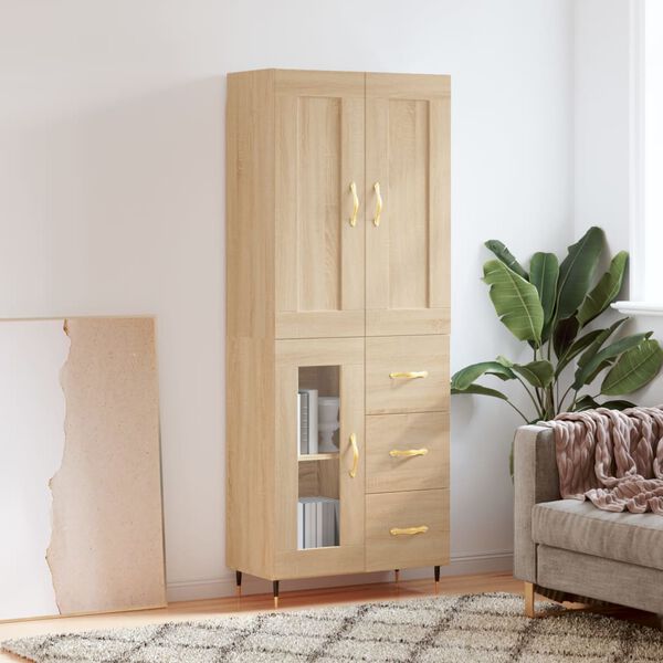 vidaXL augstais skapis, ozolkoka, 69,5x34x180 cm, inženierijas koks