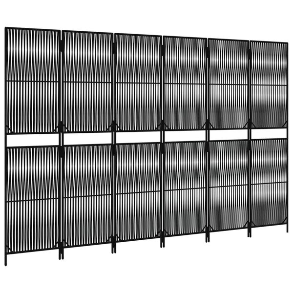 vidaXL istabas sadalītājs, 6 paneļi, melna polirotangpalma