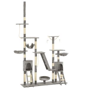 vidaXL kaķu māja, sizala stabi nagu asinā&scaron;anai, 230-250 cm, pelēka