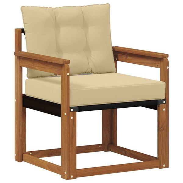 vidaXL Āra dīvāns Cieta akācijas koks un tekstilēns Dabiska