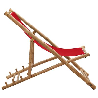 vidaXL pludmales krēsls, bambuss un sarkans audekls
