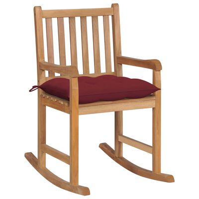 vidaXL šūpuļkrēsls ar vīnsarkanu matraci, masīvs tīkkoks