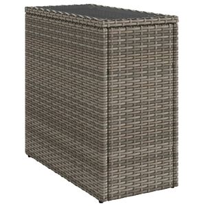 vidaXL dārza galds, stikla virsma, 58x27,5x55cm, pelēka PE rotangpalma