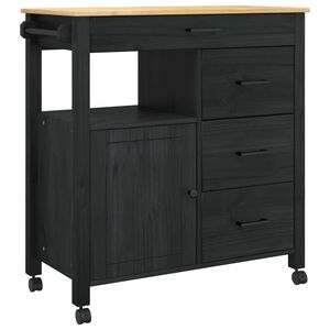 vidaXL Virtuves ratiņ&scaron; MONZA Melns 84 x 40 x 88,5 cm Cieta priede
