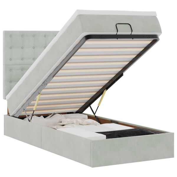 vidaXL Osmaņu gultas rāmis ar matračiem gai&scaron;i pelēks 90x190 cm samts