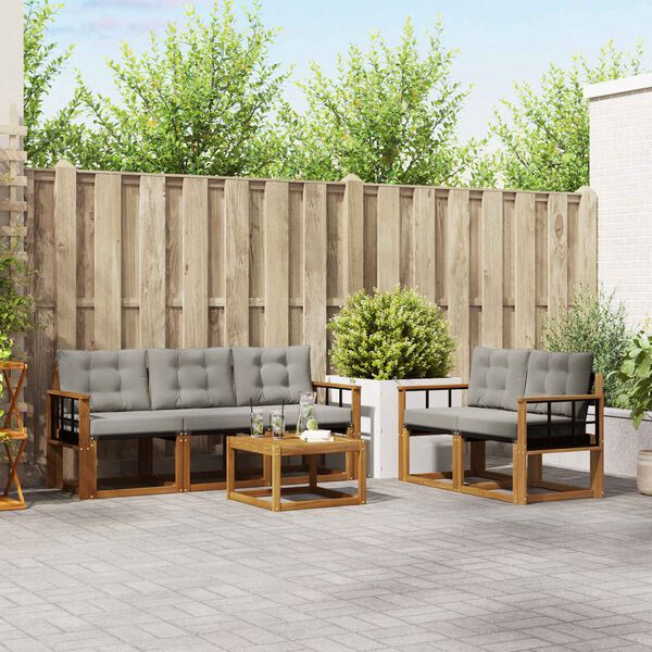 vidaXL Āra dīvānu komplekts ar spilvenu 6 pcs Dabīgs un gai&scaron;i pelēks