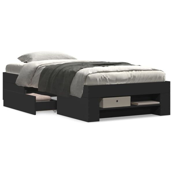 vidaXL gultas rāmis, melns, 100x200 cm, inženierijas koks