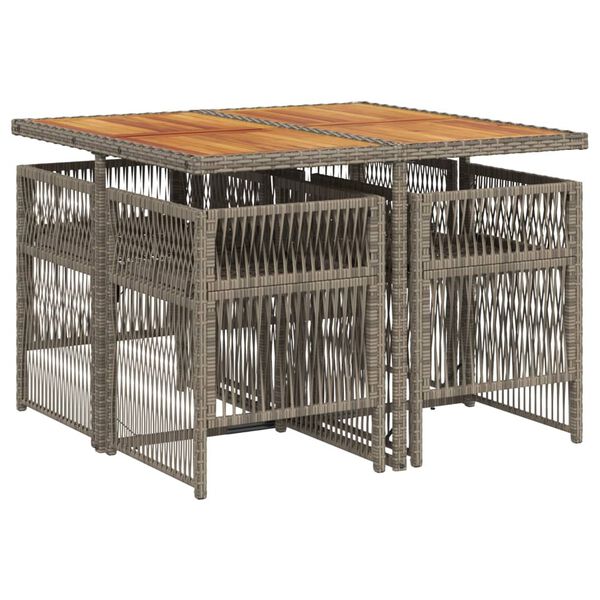 vidaXL 5-daļīgs dārza mēbeļu komplekts, matrači, pelēka PE rotangpalma