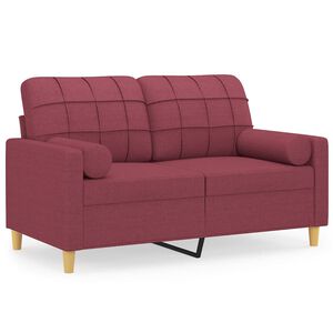 vidaXL divvietīgs dīvāns ar spilveniem, vīnsarkans, 120 cm, audums