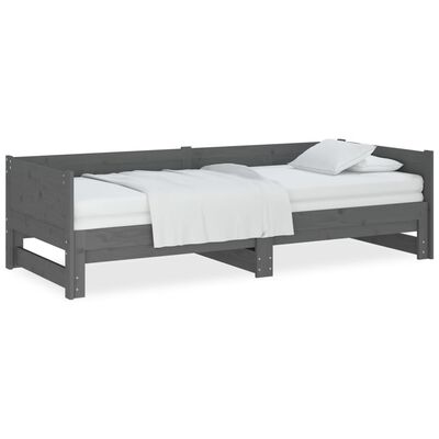 vidaXL izvelkama gulta, pelēka, priedes masīvkoks, 2x(90x200) cm