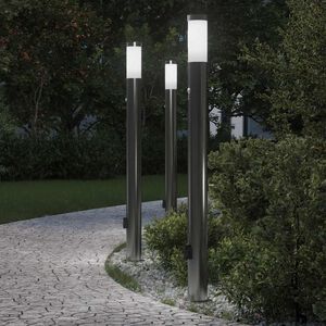 vidaXL stabveida gaismekļi ar sensoru un kontaktligzdu, 3 gab., 110 cm, nerūsējo&scaron;ais tērauds, IP44