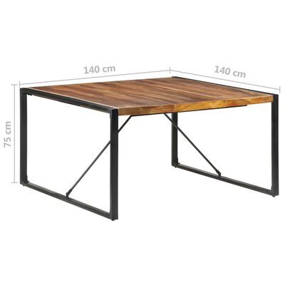 vidaXL virtuves galds, 140x140x75 cm, masīvkoks ar rožkoka apdari
