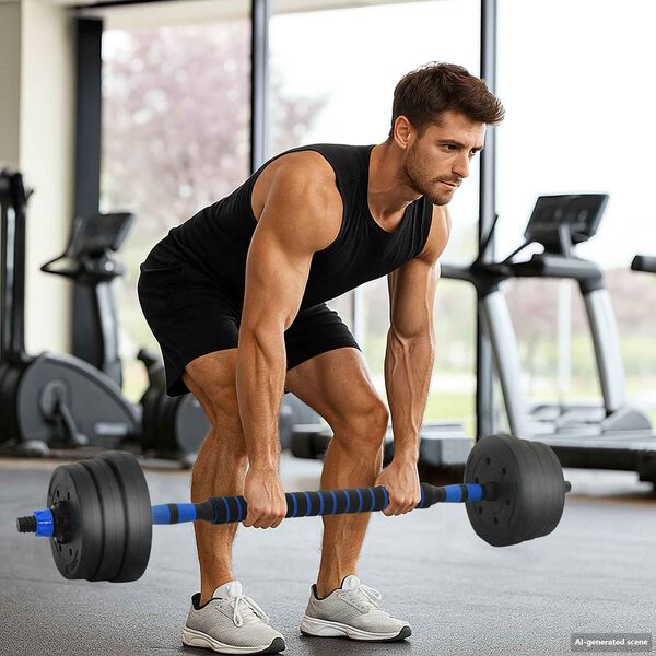 vidaXL 4-in-1 hanteles komplekts Melna un zila 121 x 19,5 x 19,5 cm