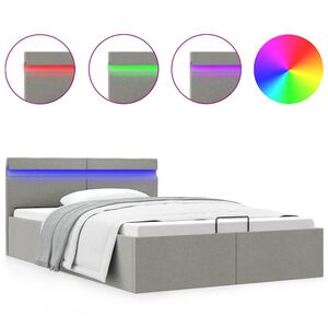 vidaXL gultas rāmis ar LED, hidraulikas mehānisms, gai&scaron;i pelēks audums