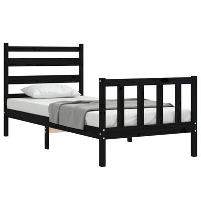 vidaXL gultas rāmis ar galvgali, melns, 90x190 cm, masīvkoks