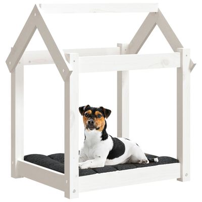 vidaXL suņu gulta, balta, 61x50x70 cm, priedes masīvkoks