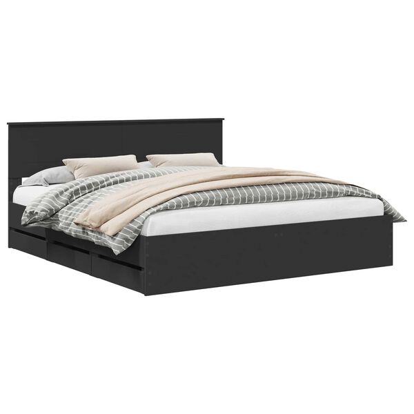 vidaXL Gultas rāmis ar atvilktni Melna 200 x 200 cm Inženieru koks