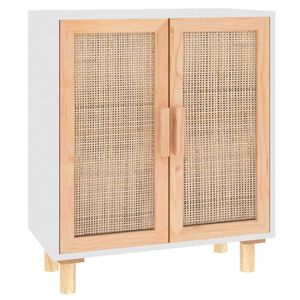 vidaXL kumode, balta, 60x30x70 cm, priedes koks, dabīga rotangpalma