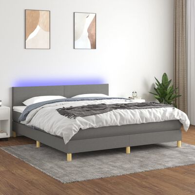 vidaXL atsperu gulta ar matraci, LED, tumši pelēks audums, 160x200 cm