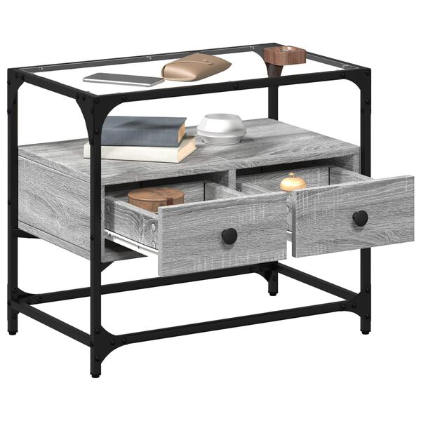 vidaXL TV skapītis, stikla virsma, pelēks, 60x35x51cm, konstruēts koks