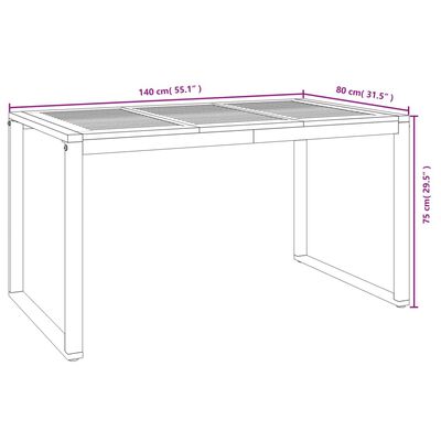 vidaXL dārza galds ar U-formas kājām, 140x80x75 cm, akācijas masīvkoks