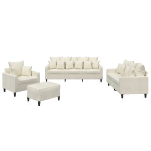 vidaXL četrdaļīgs dīvānu komplekts ar spilveniem, krēmkrāsas samts