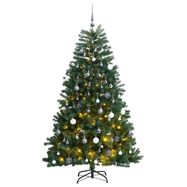 vidaXL mākslīgā Ziemassvētku egle, bumbiņu komplekts, 210 cm, 300 LED