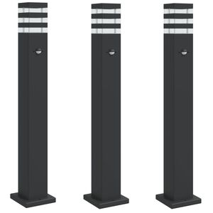 vidaXL āra zemes lampas ar sensoru, melns, 3 gb., 80 cm, alumīnijs