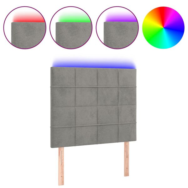 vidaXL gultas galvgalis ar LED, 80x5x118/128 cm, gai&scaron;i pelēks samts