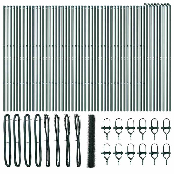 vidaXL Žogs ar stabiem. Zaļa 1 x 100 m PVC pārklāts tērauds