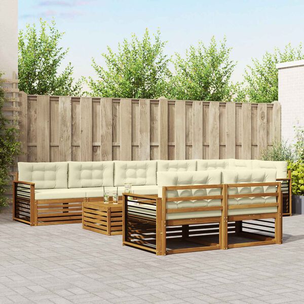 vidaXL Āra dīvānu komplekts ar spilvenu 9 pcs Dabisks un krējuma