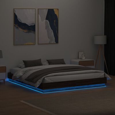 vidaXL gultas rāmis ar LED, brūna koka krāsa, 180x200 cm