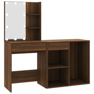 vidaXL spoguļgaldiņ&scaron; ar skapīti, LED, ozola krāsa, inženierijas koks