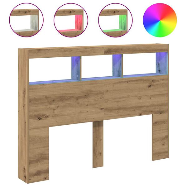 vidaXL galvgaļa skapis ar LED, koka krāsā, 140x17x102 cm