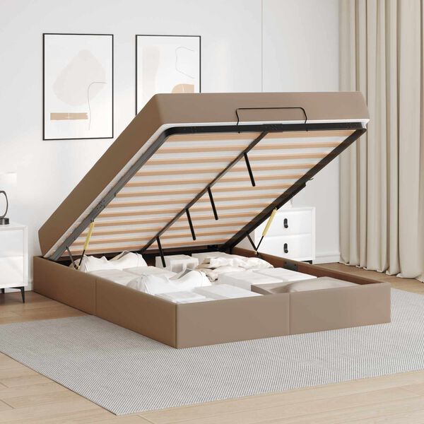 vidaXL Gultas rāmis ar matraci ar matraci 2 pcs Dzeltenbrūns PVC