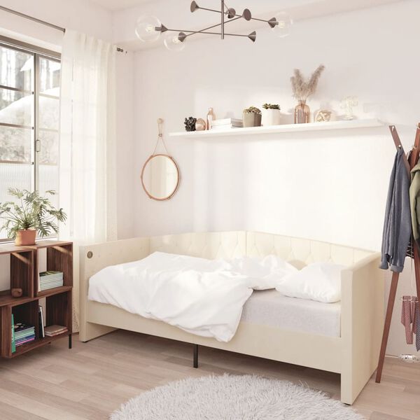 vidaXL dīvāngulta ar matraci, USB, krēmkrāsas samts, 90x200 cm