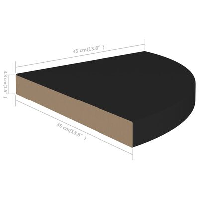 vidaXL stūra sienas plaukti, 4 gab., melni, 35x35x3,8 cm, MDF