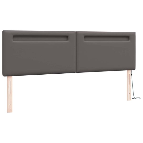 vidaXL LED gultas galva Pelēka 180 cm Mākslīgā āda