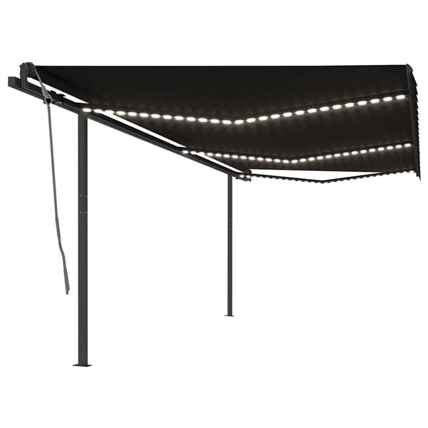 vidaXL izvelkama markīze ar LED un vēja sensoru, antracītpelēka, 6x3 m