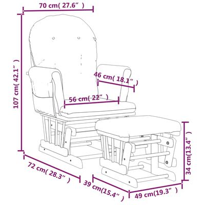 vidaXL šūpuļkrēsls ar kāju balstu, krēmbalts audums