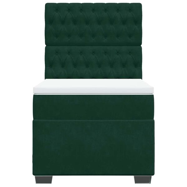 vidaXL atsperu gulta ar matraci, tum&scaron;i zaļ&scaron; samts, 90x200 cm